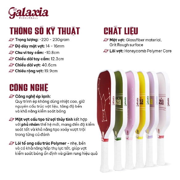Vợt Pickleball Galaxia Orion Series 14mm-16mm